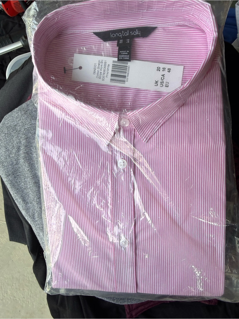 New Long Tall Sally Pink Oxford Stripe Buttom Down Cotton/Linen Shirt US Size 16